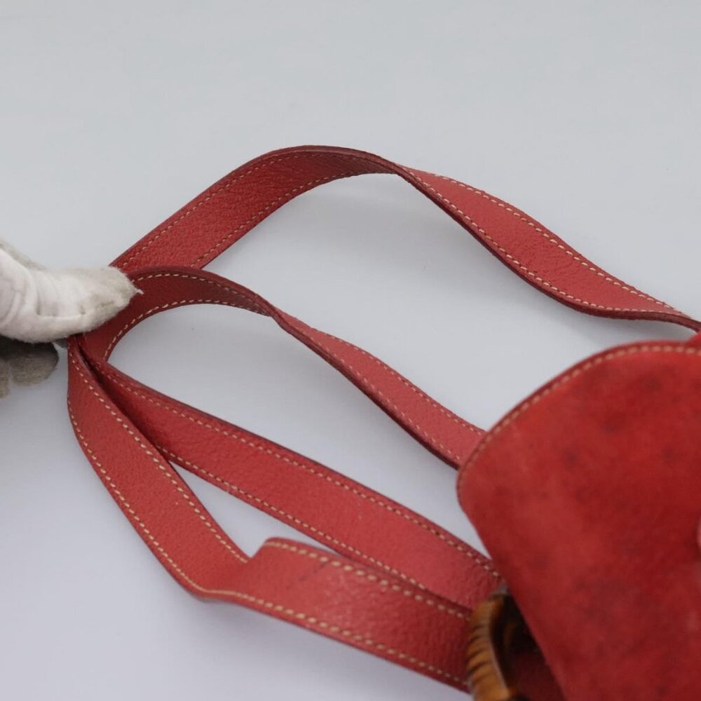 GUCCI Bamboo Backpack Suede Leather Red Gold - Picture 10 of 16